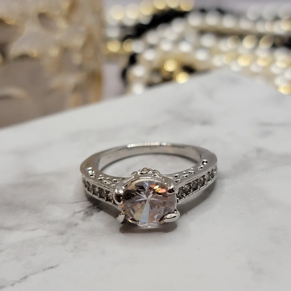 Solitaire Silver Diamond CZ Engagement Style Ring